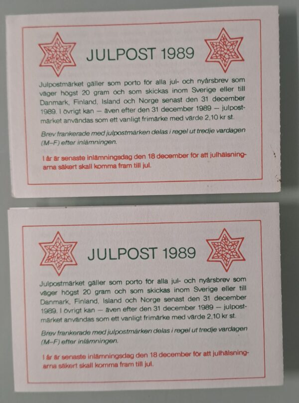 2 st. Häften Motiv, JULPOST 1989