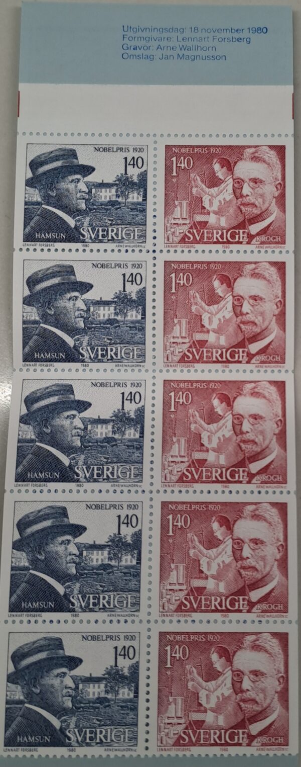 NOBELPRISTAGARE 1920 frimärker oanvänd och Ostämplat.
