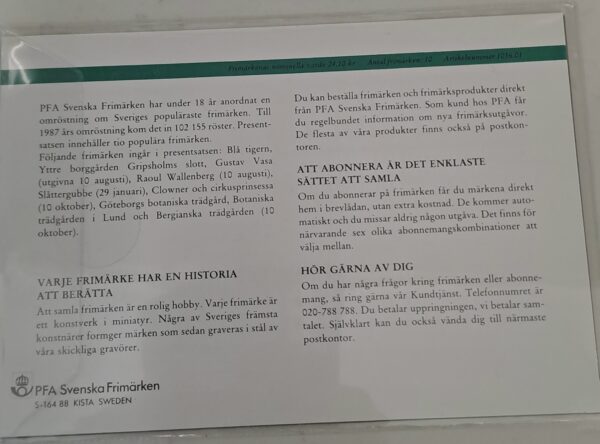 Sveriges populäraste frimärken 1987.. Komplett oanvänd/ostämplat