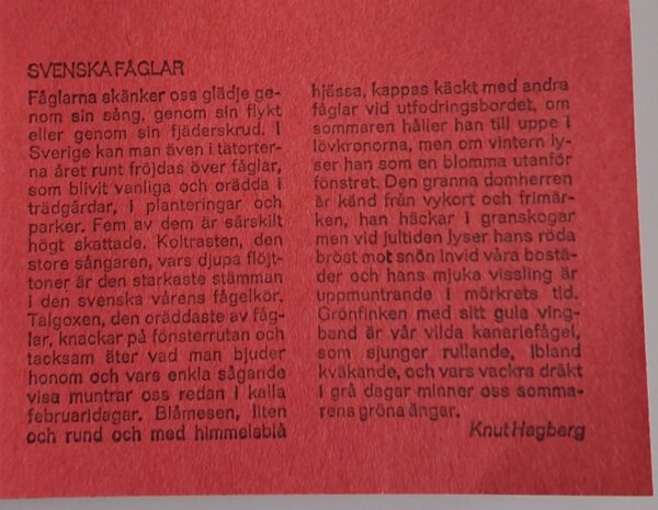 SVENSKA FÅGLAR,1970.