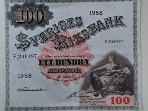 100 KRONOR SVENSK från 1958 Mycket bra skick.