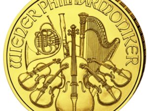 Guldmynt från Wien med motiv av Wiener Philharmoniker.