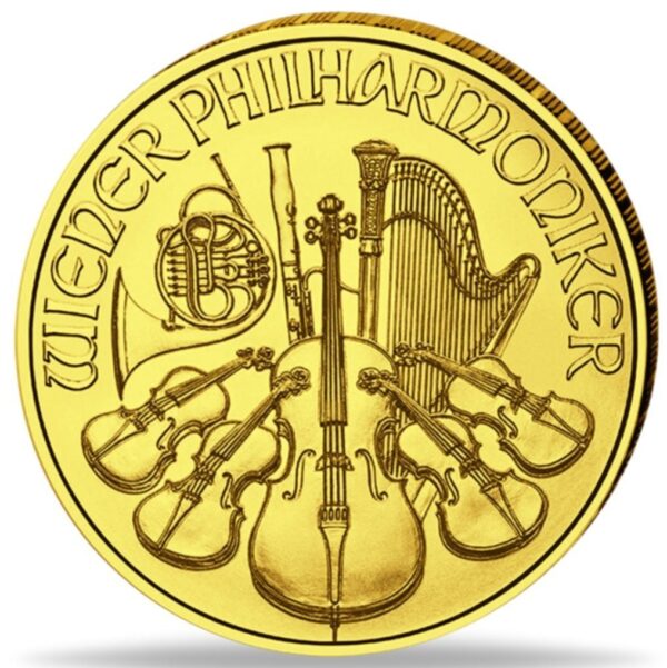 Guldmynt från Wien med motiv av Wiener Philharmoniker.