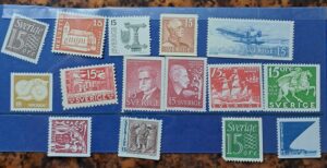 15 st. 15 öre Svenska frimärker Oanvänd och ostämplat.