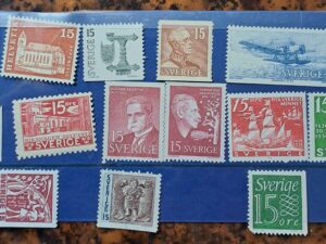15 st. 15 öre Svenska frimärker Oanvänd och ostämplat.