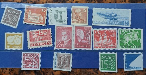 15 st. 15 öre Svenska frimärker Oanvänd och ostämplat.
