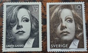 Greta Garbo 2 st. frimärker ostämplat/oanvänd(1 från USA och 1 från Sverige)