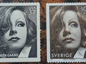 Greta Garbo 2 st. frimärker ostämplat/oanvänd(1 från USA och 1 från Sverige)